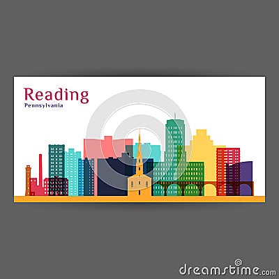 Reading city, Pennsylvania architecture silhouette. Vector Illustration