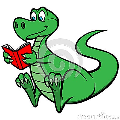 Reading Dino Vector Illustration