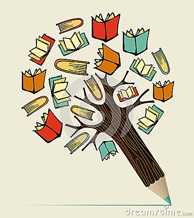 Reading education concept pencil tree Vector Illustration