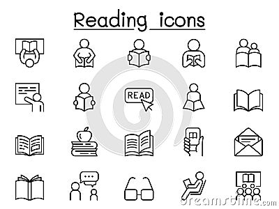 Reading icons set in thin line style Vector Illustration