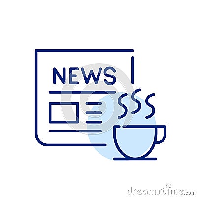 Reading newspaper in the morning with a cup of coffee. Pixel perfect icon Vector Illustration