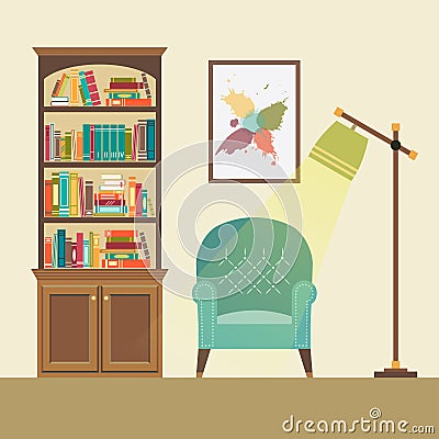 Reading nook with armchair and floor lamp Vector Illustration