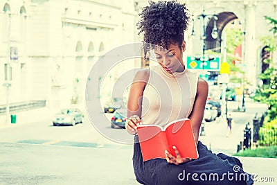 Young African American female college student studying in New Yo Stock Photo
