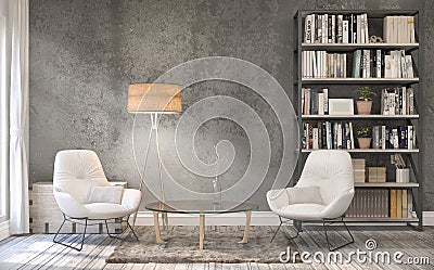 Reading room, old wall, wooden floor, books Cartoon Illustration