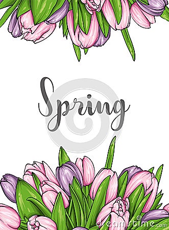 Ready design for invitation card or invitation with tulips. Spring and flowers. March 8. Vector illustration. Vector Illustration