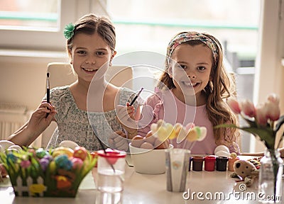 We are ready for Easter children`s joys Stock Photo