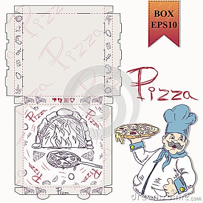 Ready made layout_7_of the packaging box for pizza food design in the style of contour drawing depicting the products used for Vector Illustration