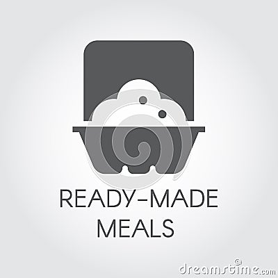 Ready made meals glyph icon. Prepared portion label concept. Plate with food in oven. Cooking black flat sign. Vector Vector Illustration