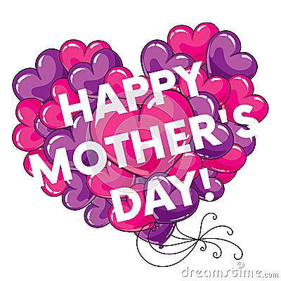 Ready-made postcard `Happy Mother`s Day` with big hearts. Vector illustration. Vector Illustration