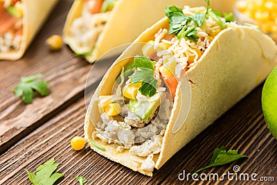 Ready to eat taco with chicken and vegetables Stock Photo