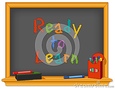 Ready to Learn, Back to School, Chalkboard, Box of Color Chalk Vector Illustration