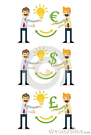 Vector pack of businessman selling ideas Vector Illustration