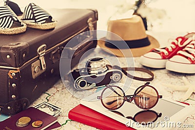 Ready vacation suitcase, holiday concept Stock Photo