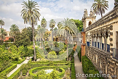 Real Alcazar Gardens in Seville, Spain Stock Photo