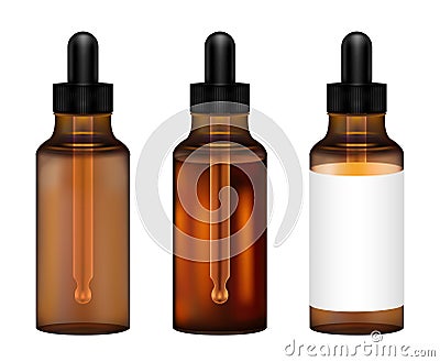 Real amber Glass bottle with eye dropper vector Vector Illustration