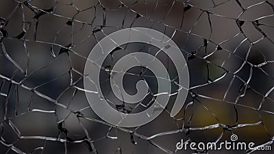 Real broken glass with many cracks close up. Stock Photo