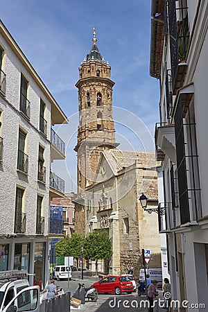 The Real Collegiate de San Sebastian, with its Baroque Bell tower in Antequera. Editorial Stock Photo
