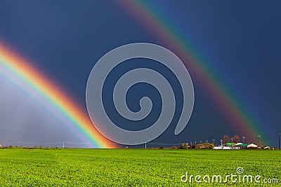 Real double rainbow Stock Photo