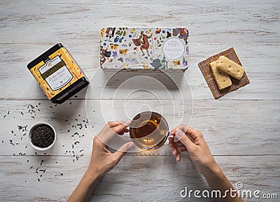 Real English tea with cookies. Tea break. Editorial Stock Photo