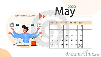 Real estate advantage annual calendar May. Idea of house for sale Vector Illustration