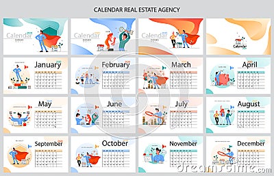 Real estate advantage annual calendar set. Idea of house for sale Vector Illustration