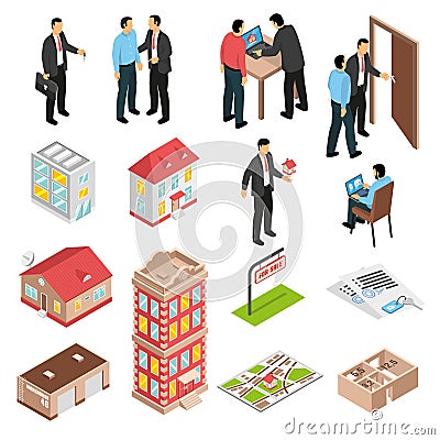 Real Estate Agency Isometric Set Vector Illustration