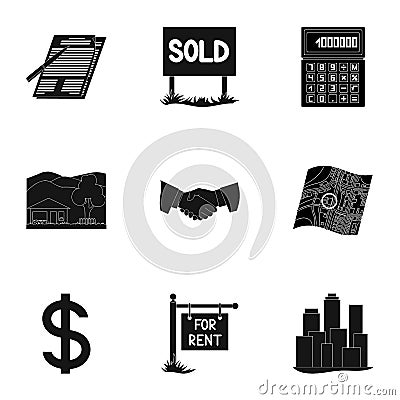 Real estate agency and other attributes. Realtor set collection icons in black style vector symbol stock illustration Vector Illustration