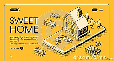 Real estate home online buy vector halftone line Vector Illustration