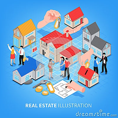 Real Estate Agency Isometric Illustration Vector Illustration