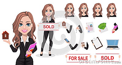 Beautiful realtor woman. A real estate agent Vector Illustration