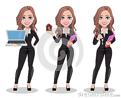 Beautiful realtor woman. A real estate agent Vector Illustration