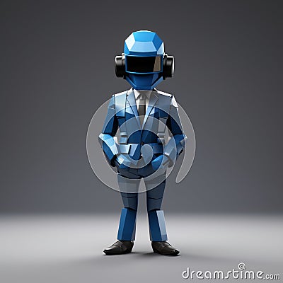 Geometric Minimalism: 3d Man In Blue Suit With Headset Stock Photo