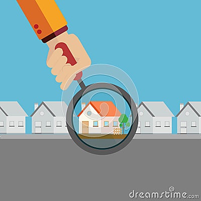 Real estate agent finding your dream home with a magnifying glass vector concept Vector Illustration