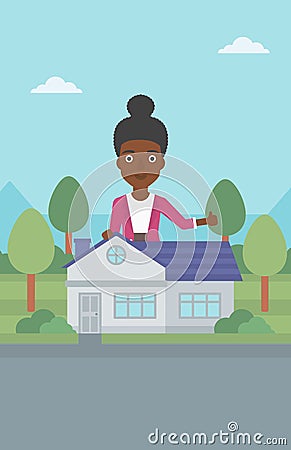 Real estate agent giving thumb up. Vector Illustration