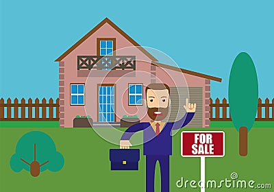 Real Estate Agent Holding Vector Illustration