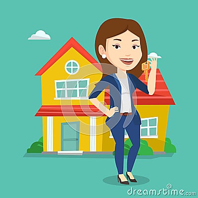 Real estate agent with key vector illustration. Vector Illustration