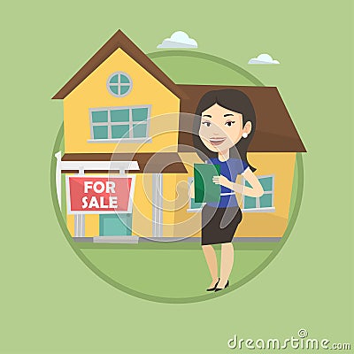 Real estate agent signing contract. Vector Illustration