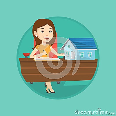 Real estate agent signing contract. Vector Illustration