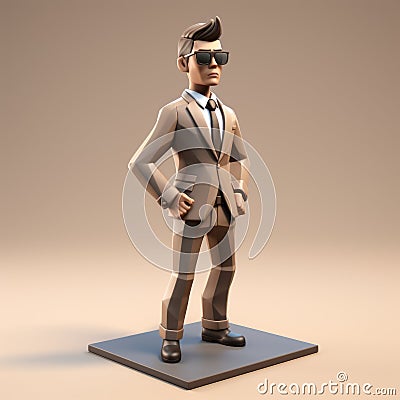 Cartoonish 3d Model Of A Suit Man With Sunglasses Stock Photo