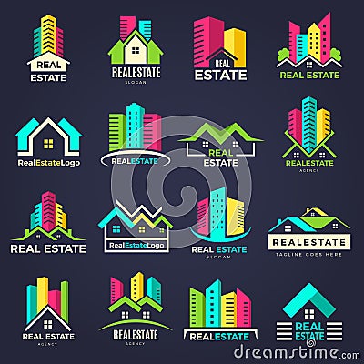 Real estate badges. Business construction logo houses elegant symbols recent vector illustrations Vector Illustration