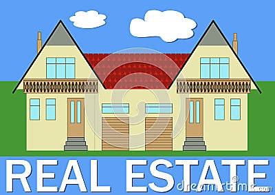 Real estate banner with stylized family house illustration Vector Illustration