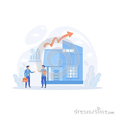 Real estate business concept. Property business, People buying home with mortgage loan, Vector Illustration
