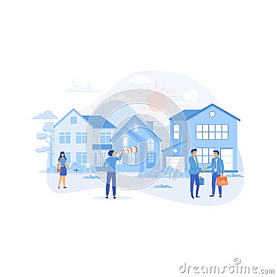 Real estate business concept. rising real estate market, increasing the value of houses and square meters Vector Illustration