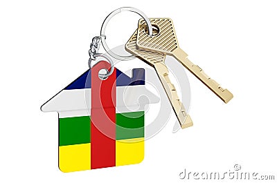 Real estate in Central African Republic. Home keychain with Central African flag. Property, rent or mortgage concept. 3D rendering Stock Photo