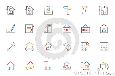 Real Estate Colored Line Icons 2 Stock Photo