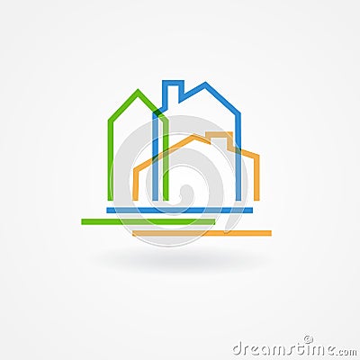 Real estate company logotype. Vector logo design template. Houses abstract concept icon Stock Photo