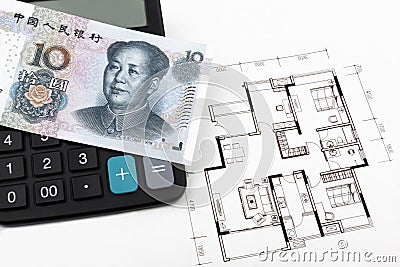 Real estate concept with Chinese money (RMB). Stock Photo