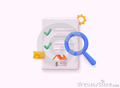 Real estate concept. House real estate contract, rental agreement or lease contract. 3D Web Vector Illustrations Vector Illustration