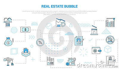 Real estate concept with icon set template banner with modern blue color style Cartoon Illustration