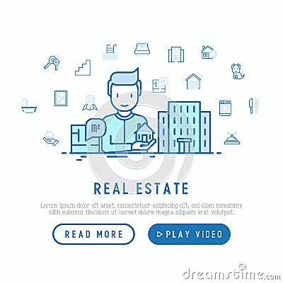 Real estate concept: realtor showing apartment Vector Illustration